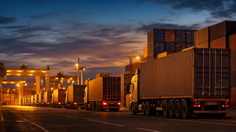 Freight trucks queued at an inland cargo yard at dusk, how to Start a Freight Broker or Freight Forwarding Business in Texas