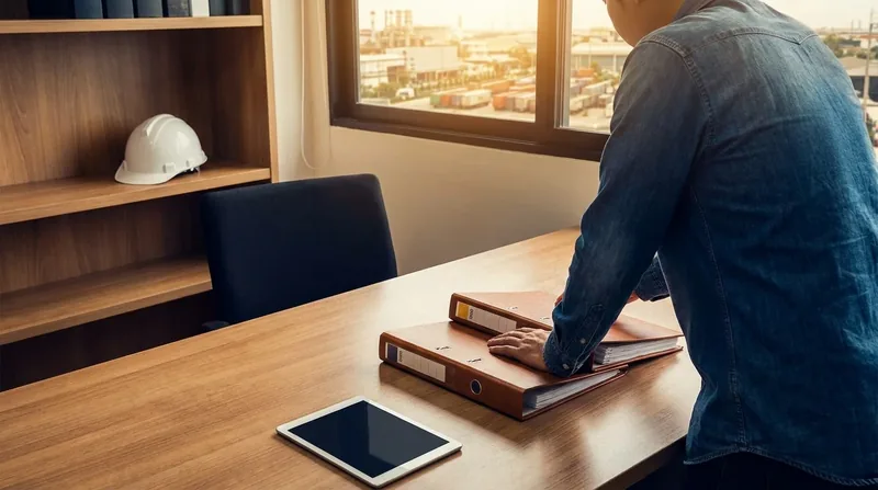 Payroll binders and a hard hat on an office shelf, Texas Workers' Compensation