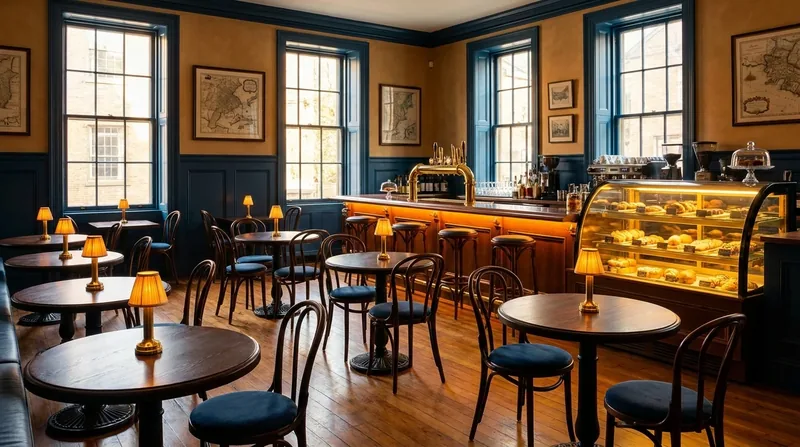 Warm cafe interior with bistro tables and a pastry case, Texas Food Handler and Food Manager Certification