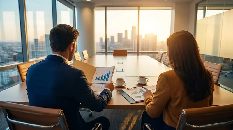 Two advisors reviewing growth charts, Texas HUB Certification and Selling to the State